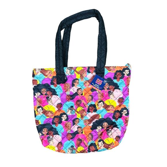 Black Paper Party Quilted Tote Bag - 15” x 13.5” x 4” - Picture 1 of 4